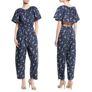 Rebecca Taylor Francine Short-Sleeve Cape-Back Floral-Print Cotton Jumpsuit 10